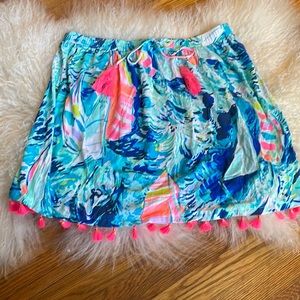 NWT LILLY PULITZER Sparkling Blue “Hay Bay Bay” Pink tassel skirt